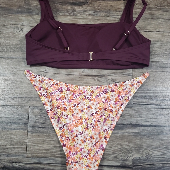 Burgundy flower bikini swimsuit - Picture 3 of 4